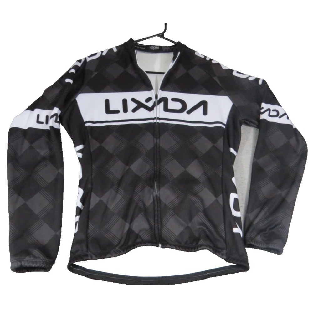 Lixada Cycling Jersey Mens EU L Black Gray Plaid Long Sleeve Full Zip Bike Shirt